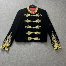 Zara womans jacket medium military black velvet with gold embellished detail