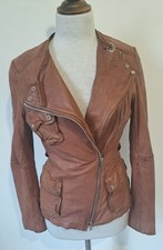 KAREN MILLEN - Brown 100% Real Leather Zip Up Biker Style Jacket - Size 10