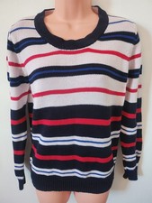 Ladies Navy, Red And White Stripe Round Neck Cotton Jumper Size 10-12 Casual