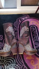 IRREGULAR CHOICE LETS ROCK LEOPARD COUGAR Wedges High Heels Sexy BOOTS Sz 6.5/7