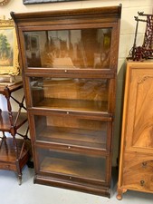 Antique Gunn, Four Stack Waterfall Oak Sectional Barristers Bookcases