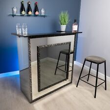 Lava Grey Mirrored Home Bar with Black Sparkle Quartz Worktop U-Shape