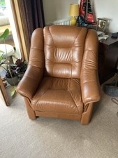 Leather Suite Tan/Mid Brown 1 2 Seater and 2 Armchairs Excellent Condition