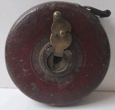 Vintage Chesterman Sheffield Tape Measure Leather Stitched 50 Ft Made In England