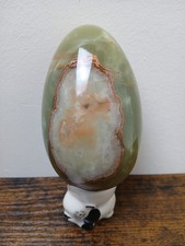Large Vintage 5" Marble Alabaster Green Stone Egg 746 grams