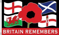 Poppy Polyester Flag Britain Remembers - LAST FEW