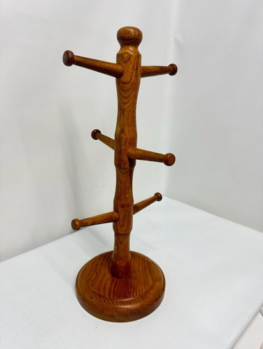 Vintage wooden mug tree - tree, cup
