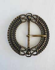 Large Vintage Belt Buckle Antiqued Brass Tone Metal 66mm Western Celtic Style