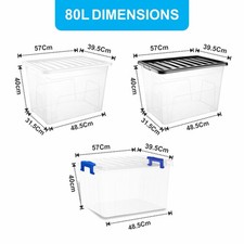 Plastic Storage Boxes With CLIP Lids Black Clear Home Office Kitchen Stackable