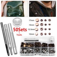 50 sets Heavy Duty Snap Fasteners Press 10/12.5/15/17mm Studs Kit Buttons Tool 
