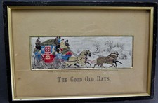 Framed Stevengraph T. Stevens Silk Woven Picture "The Good Old Days" Mail Coach