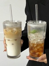 Striped Glass Tumbler with Lid