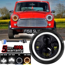 7'' Round Black LED Headlight Halo DRL Hi/Lo Beam for Classic Mini Austin Petrol