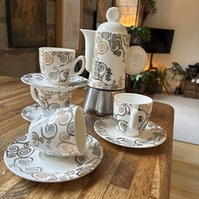 Vintage D'Ancap Moka Pot: With 4 Cups and Saucers. Ceramic Espresso Maker Retro