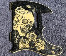Telecaster 8 Hole Relief Moulded Skull & Roses Pickguard, Black