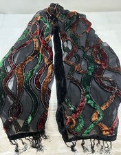 Beautiful Silk Blend Velvet Devore Scarf Wrap Shawl 148cm x 50cm Green Black Bro
