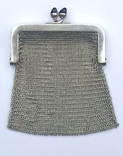 Antique 800 Silver Chain Mail Chatelaine Purse with Blue Stone Clasp