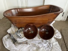 Unique Wooden Slipper Bath With 2 Matching Table Top Basins