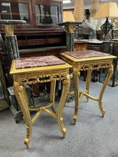 Pair of French Louis XVI Style Gilt & Marble Top Lamp Side Tables