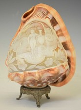 Hand Carved Cameo Sea Shell Lamp Shade nude female with sea and sailing boat