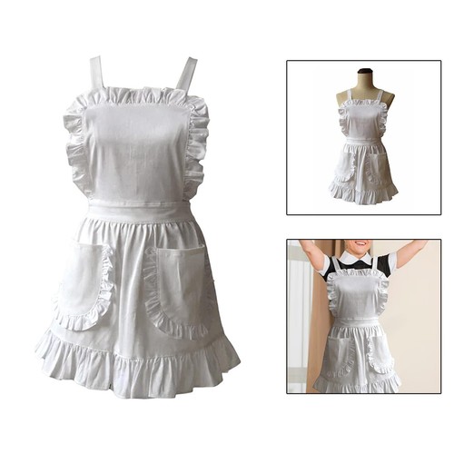 White ruffles maid apron - white,