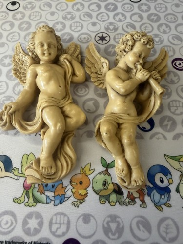 Vintage pair resin cherub - resin,