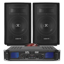 2x Vonyx 8" PA Speakers + Amplifier + Cables House DJ System 800 Watt UK Stock