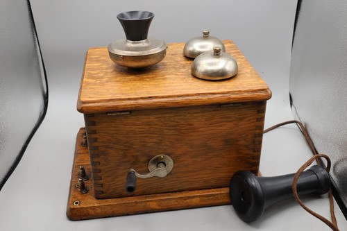 Antique oak wall telephone - oak,