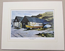 Boat Sheds at Kimmeredge Dorset by Ron Jesty R.B.A, Mounted Print