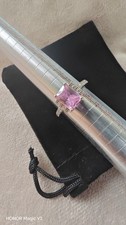 silver pink topaz ring size L with white stones surrounding