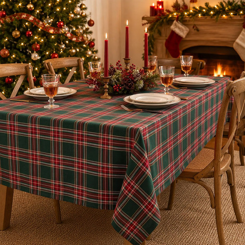 Christmas plaid tablecloth red - tablecloth,