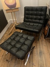 Absolutely Astounding Barcelona Style Chair And Footstool. New Foam. New Leather