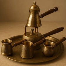 Vintage Brass Turkish Coffee Maker Set With 4 Pots