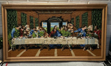 "The Last Supper"  Stunning Framed Large Needlepoint Tapestry - Handmade