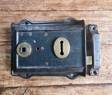 Antique Victorian Brass & Steel Rim Lock  & Cast Iron Keep   R/H or L/H Fit