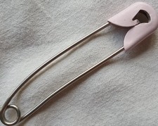 10 New Large Classic / Traditional Safety Nappy Pins - Pink Protective Cap