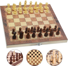 Jsdoin 3 in 1 Chess Set - 15.3"x15.3", Wooden Travel Non-Magnetic 15.3"x15.3" 