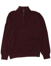 BARBOUR Mens Zip Neck Jumper Sweater Medium Maroon Cotton ZT02