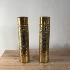 WW1 Trench Art Pair Of Decorative Brass vases Shell Cases 1914 - 1917 
