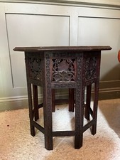 Antique Indian Table in Carved Wood Folding Design