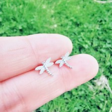 925 Sterling Silver Cute Small 3D Dragonfly Stud Earrings Women Girl Gift UK