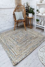 Square Denim Rug Blue Braided