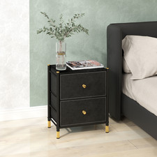 PU Leather Bedside Table with 2 Drawers and Steel Legs, Black HOMCOM