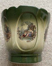 Vintage Empress Ironstone Staffordshire England Green Couples Scenes Plant Pot