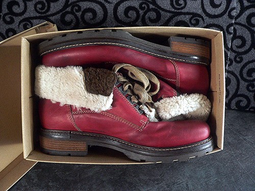 Red leather fur - lined, laced