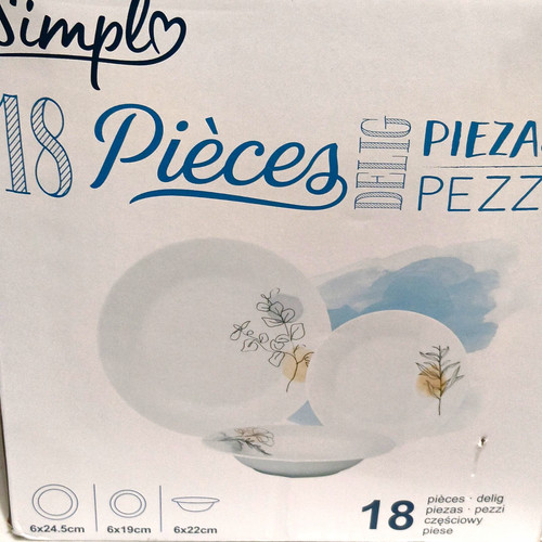 18pc ceramic white - ceramic, white/blue
