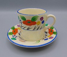 WILKINSON POTTERY DEMITASSE COFFEE CAN & SAUCER - PERDITAS GARDEN - 1929