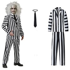 Beetlejuice Costume Halloween Cosplay Tie Men Fancy Dress Outfit Gothic Ghost