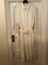 New Zara Cream 3/4 Sleeve Midi Shirt Dress With Belt, Large