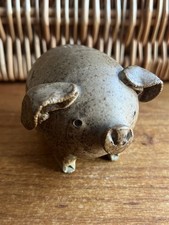 Studio Pottery Piggy Rustic Ceramic Pig Folk Art Style Artist Signed Ornament